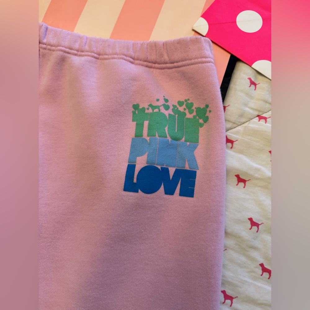 VS PINK VINTAGE Y2K SET HOODIE & SWEATPANTS TRUE PINK LOVE OMBRÉ DOG HEARTS RARE - Picture 12 of 15